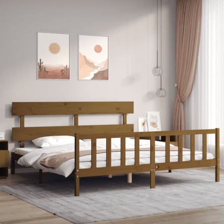 vidaXL Giroletto con Testiera Miele 6FT Super King in Legno Massello