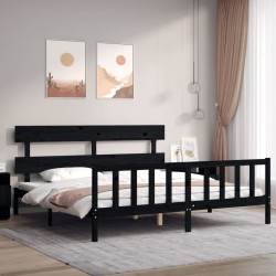 vidaXL Giroletto con Testiera Nero 200x200 cm in Legno Massello