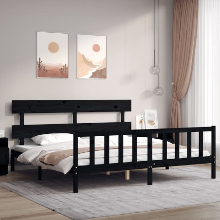 vidaXL Giroletto con Testiera Nero 200x200 cm in Legno Massello