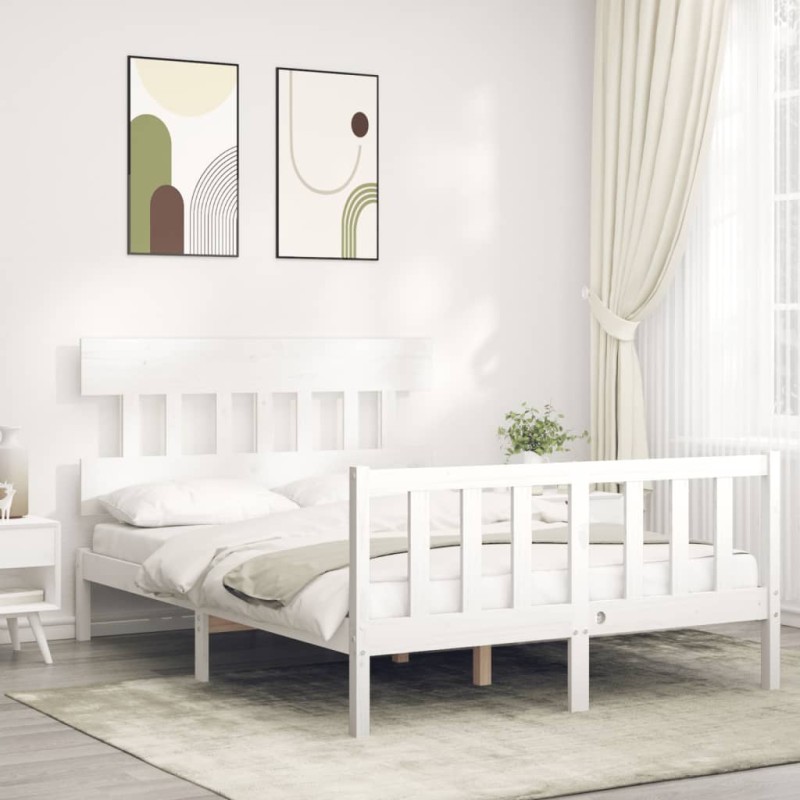 vidaXL Giroletto con Testiera Bianco 4FT Small Double Legno Massello vidaXL Giroletto con Testiera Bianco 4FT Small Double Legno Massello