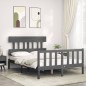 vidaXL Giroletto con Testiera Grigio 4FT Small Double Legno Massello vidaXL Giroletto con Testiera Grigio 4FT Small Double Legno Massello