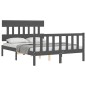 vidaXL Giroletto con Testiera Grigio 4FT Small Double Legno Massello vidaXL Giroletto con Testiera Grigio 4FT Small Double Legno Massello