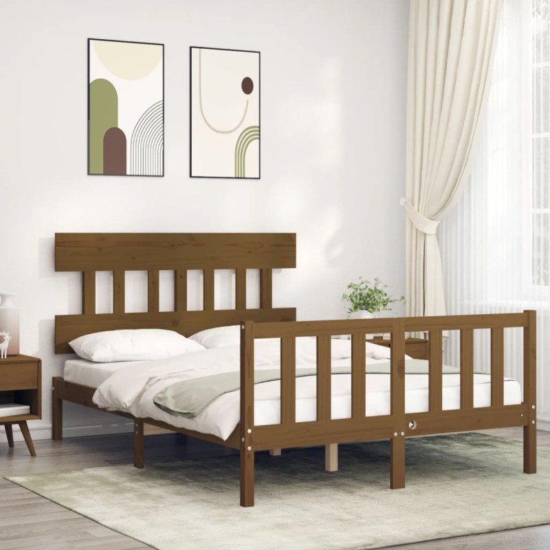 vidaXL Giroletto con Testiera Miele 4FT Small Double in Legno Massello vidaXL Giroletto con Testiera Miele 4FT Small Double in Legno Massello