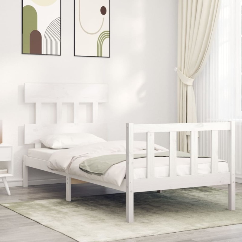vidaXL Giroletto con Testiera Bianco 90x200 cm in Legno Massello vidaXL Giroletto con Testiera Bianco 90x200 cm in Legno Massello