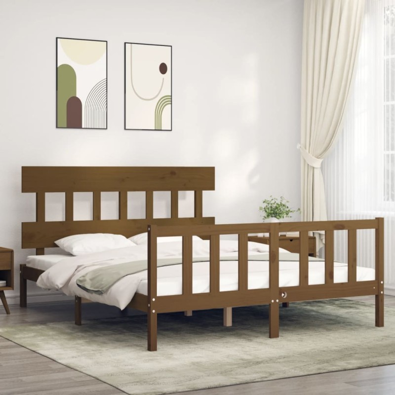vidaXL Giroletto con Testiera Miele 5FT King Size in Legno Massello vidaXL Giroletto con Testiera Miele 5FT King Size in Legno Massello