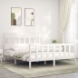 vidaXL Giroletto con Testiera Bianco 160x200 cm Legno Massello vidaXL Giroletto con Testiera Bianco 160x200 cm Legno Massello