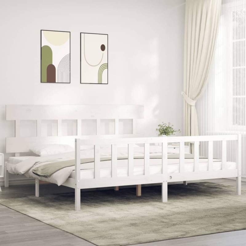 vidaXL Giroletto Testiera Bianco Super King Size in Legno Massello vidaXL Giroletto Testiera Bianco Super King Size in Legno Massello