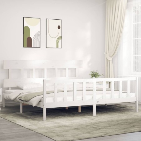 vidaXL Giroletto Testiera Bianco Super King Size in Legno Massello
