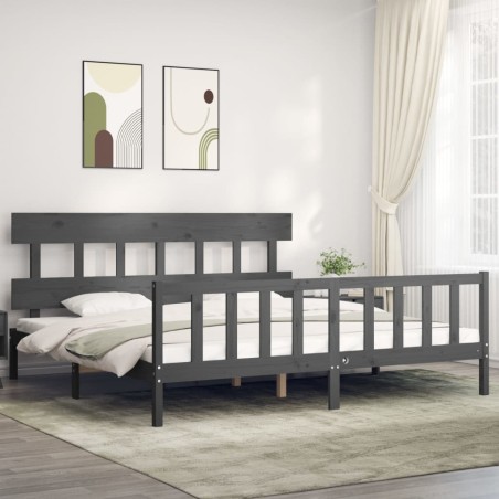 vidaXL Giroletto con Testiera Grigio 6FT Super King in Legno Massello