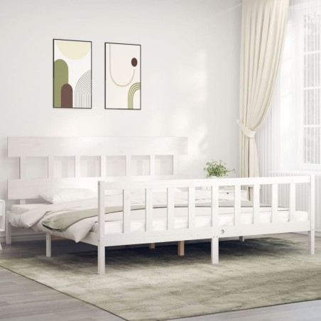 vidaXL Giroletto con Testiera Bianco 200x200 cm in Legno Massello