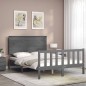 vidaXL Giroletto con Testiera Grigio 140x190 cm in Legno Massello vidaXL Giroletto con Testiera Grigio 140x190 cm in Legno Massello