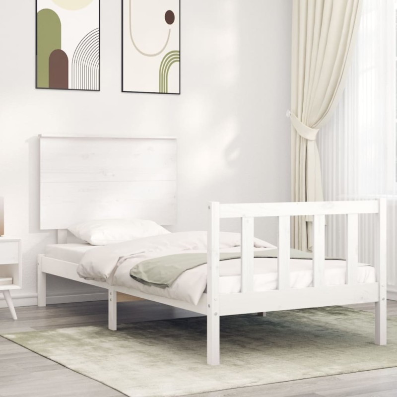 vidaXL Giroletto con Testiera Bianco 90x200 cm in Legno Massello vidaXL Giroletto con Testiera Bianco 90x200 cm in Legno Massello