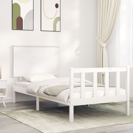 vidaXL Giroletto con Testiera Bianco 90x200 cm in Legno Massello