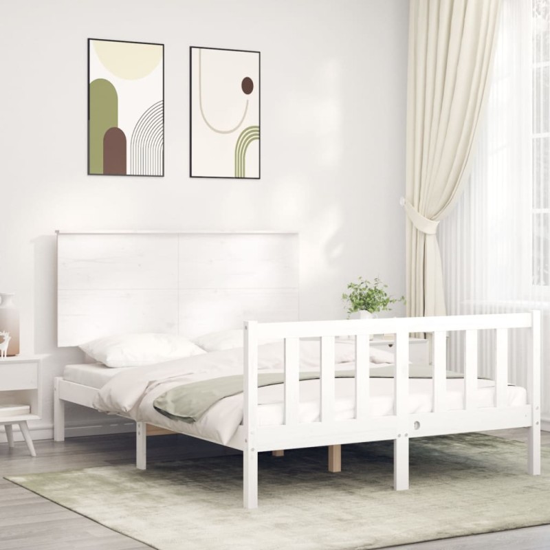 vidaXL Giroletto con Testiera Bianco 140x200 cm in Legno Massello vidaXL Giroletto con Testiera Bianco 140x200 cm in Legno Massello