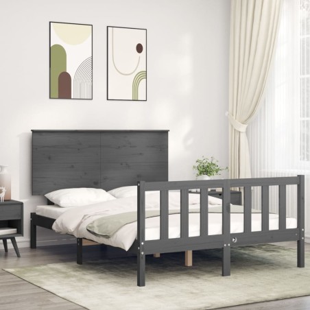 vidaXL Giroletto con Testiera Grigio 140x200 cm in Legno Massello