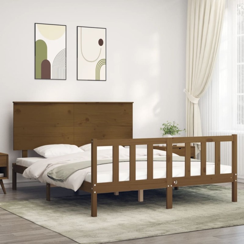 vidaXL Giroletto con Testiera Miele 5FT King Size in Legno Massello vidaXL Giroletto con Testiera Miele 5FT King Size in Legno Massello