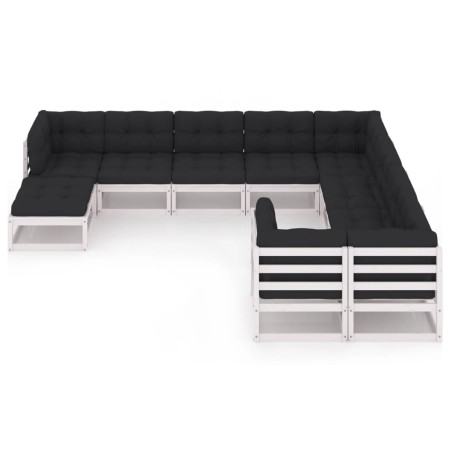 vidaXL Set Divani da Giardino 10 pz Cuscini Bianchi Massello di Pino