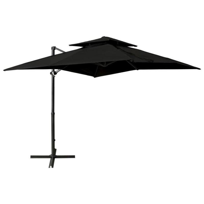Ombrellone a Sbalzo con Doppia Copertura 250x250 cm Nero Ombrellone a Sbalzo con Doppia Copertura 250x250 cm Nero