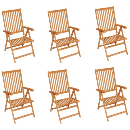 Sedie Giardino 6 pz con Cuscini Rossi a Quadri Massello di Teak