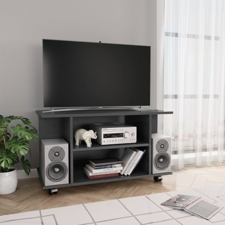 Mobile TV con Ruote Grigio Lucido 80x40x40 cm in Truciolato