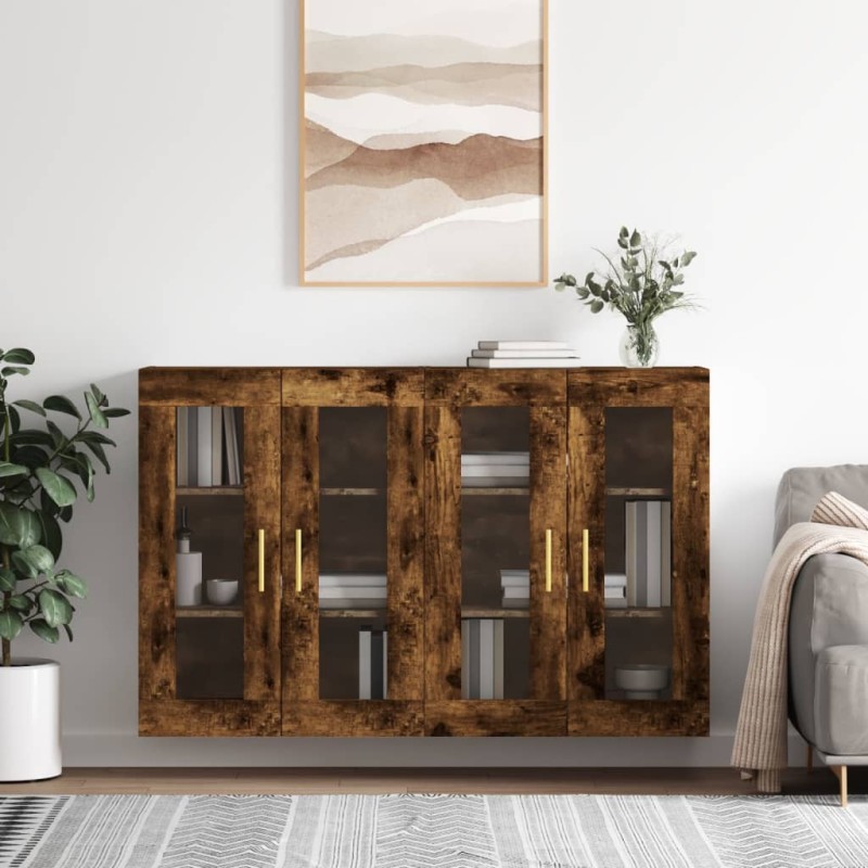 vidaXL Armadietti a Parete 2 pz Rovere Fumo in Legno Multistrato vidaXL Armadietti a Parete 2 pz Rovere Fumo in Legno Multistrato