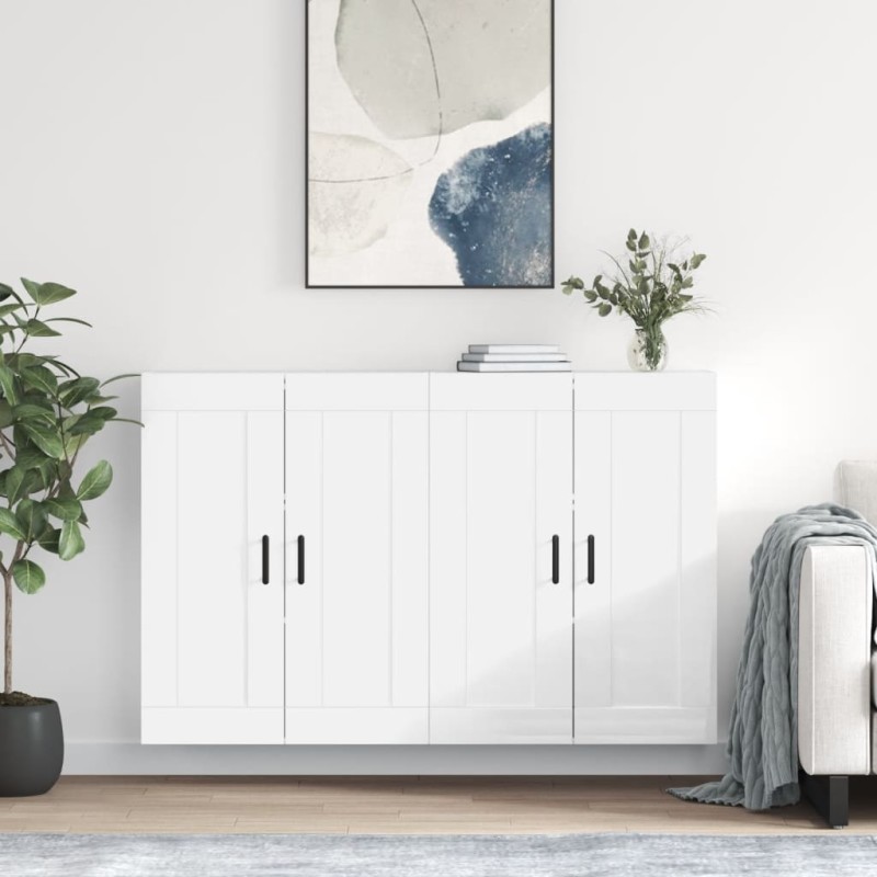 vidaXL Armadietti a Parete 2 pz Bianco Lucido in Legno Multistrato vidaXL Armadietti a Parete 2 pz Bianco Lucido in Legno Multistrato