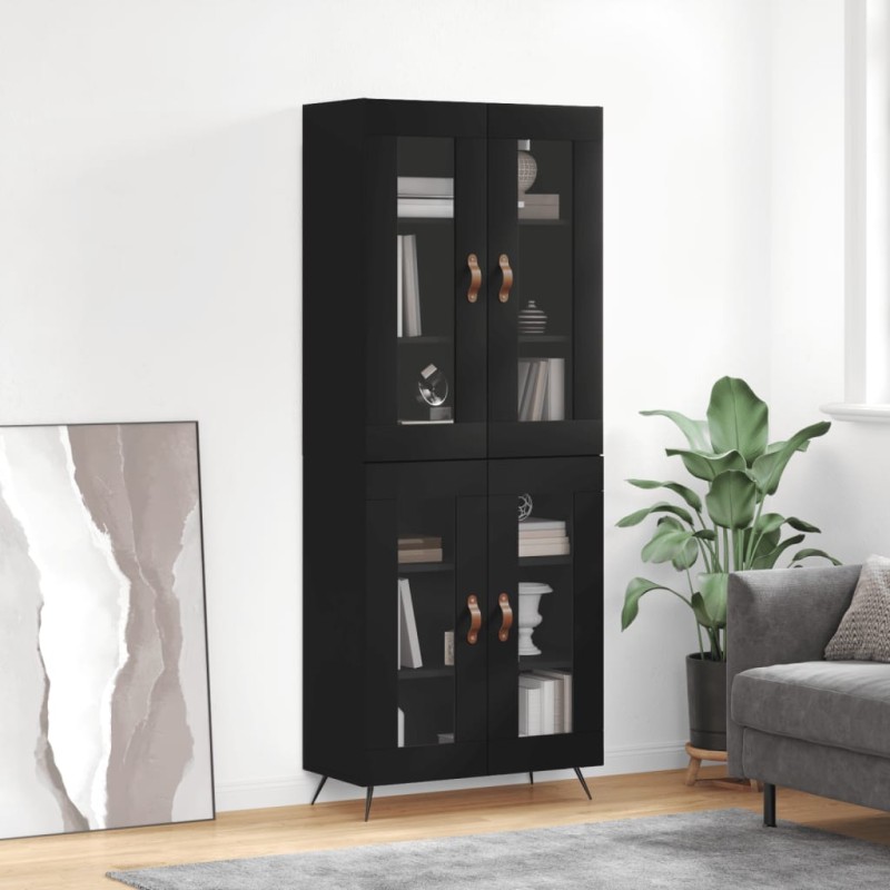 vidaXL Credenza Nera 69,5x34x180 cm in Legno Multistrato
