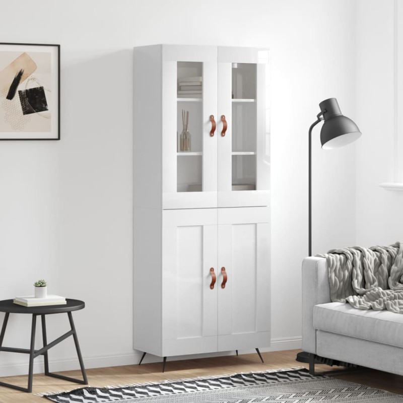 vidaXL Credenza Bianco Lucido 69,5x34x180 cm in Legno Multistrato