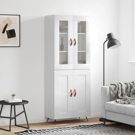 vidaXL Credenza Bianco Lucido 69,5x34x180 cm in Legno Multistrato