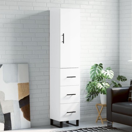 vidaXL Credenza 34,5x34x180 cm in Legno Multistrato Bianco Lucido