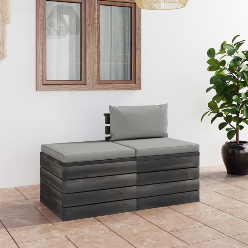 Set Divani da Giardino su Pallet 2 pz con Cuscini Massello Pino Set Divani da Giardino su Pallet 2 pz con Cuscini Massello Pino