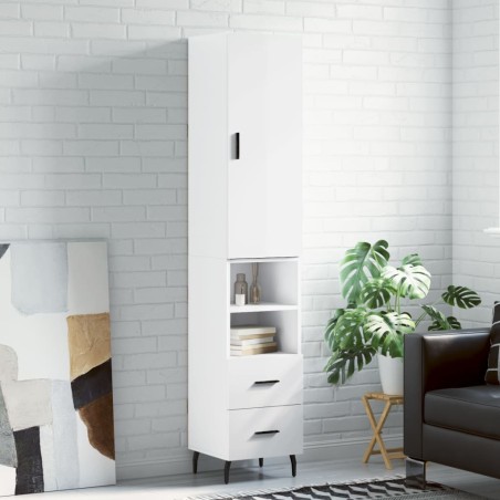 vidaXL Credenza 34,5x34x180 cm in Legno Multistrato Bianco Lucido