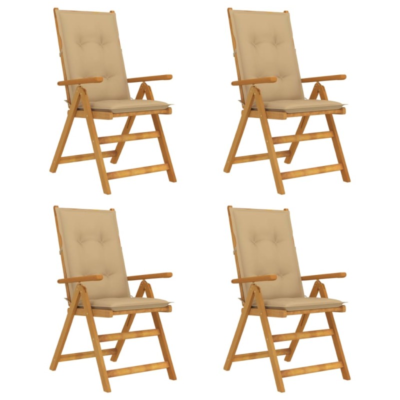 Sedie da Giardino Reclinabili 4 pz con Cuscini Massello Acacia Sedie da Giardino Reclinabili 4 pz con Cuscini Massello Acacia