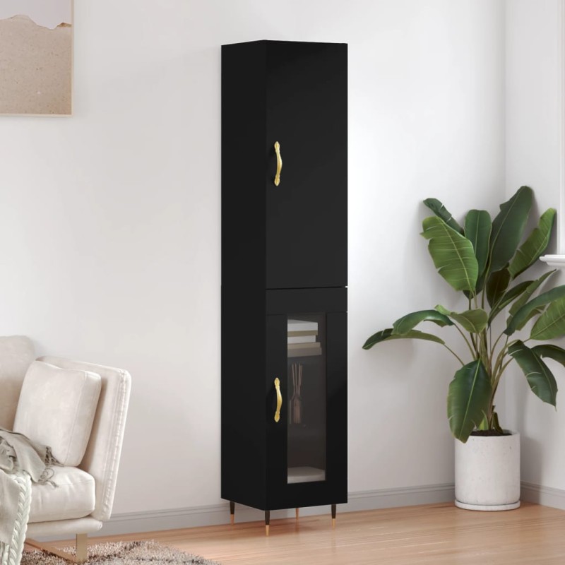 vidaXL Credenza Nera 34,5x34x180 cm in Legno Multistrato vidaXL Credenza Nera 34,5x34x180 cm in Legno Multistrato