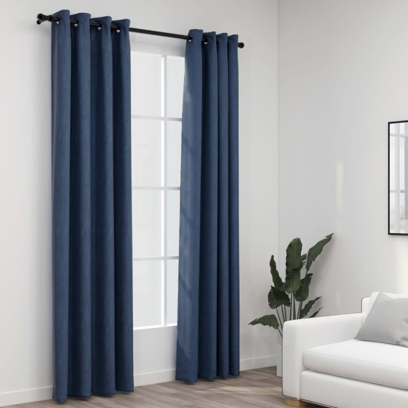 vidaXL Tende Oscuranti Effetto Lino con Occhielli 2 pz Blu 140x225 cm vidaXL Tende Oscuranti Effetto Lino con Occhielli 2 pz Blu 140x225 cm