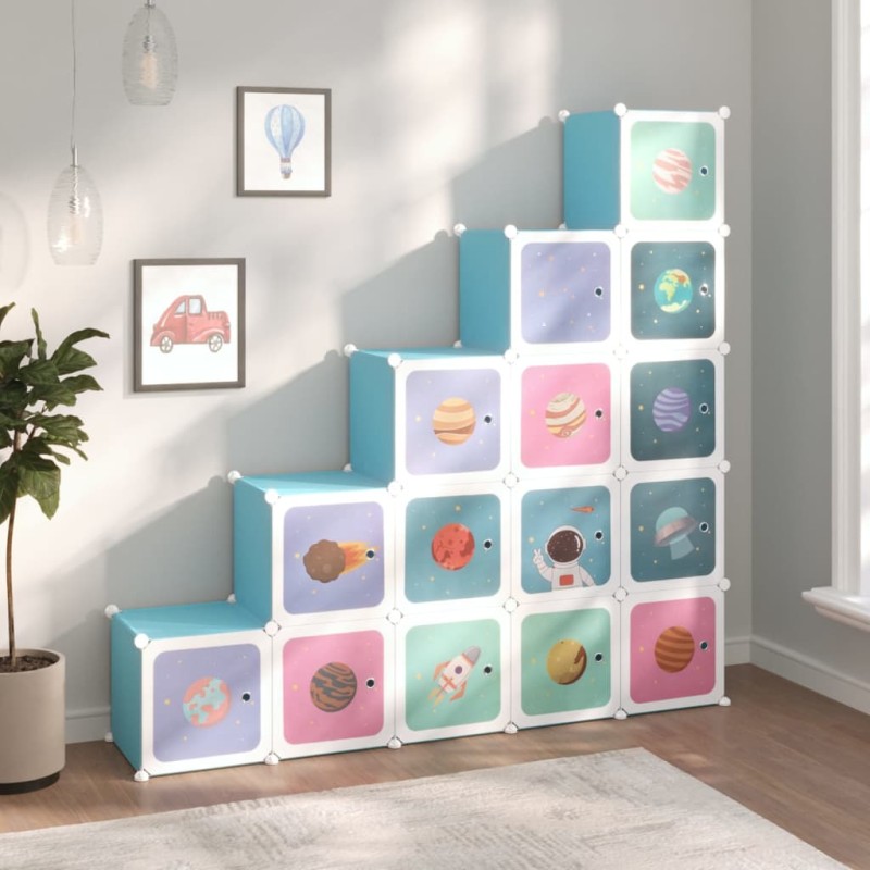Scaffale Portaoggetti per Bambini con 15 Cubi Blu in PP Scaffale Portaoggetti per Bambini con 15 Cubi Blu in PP