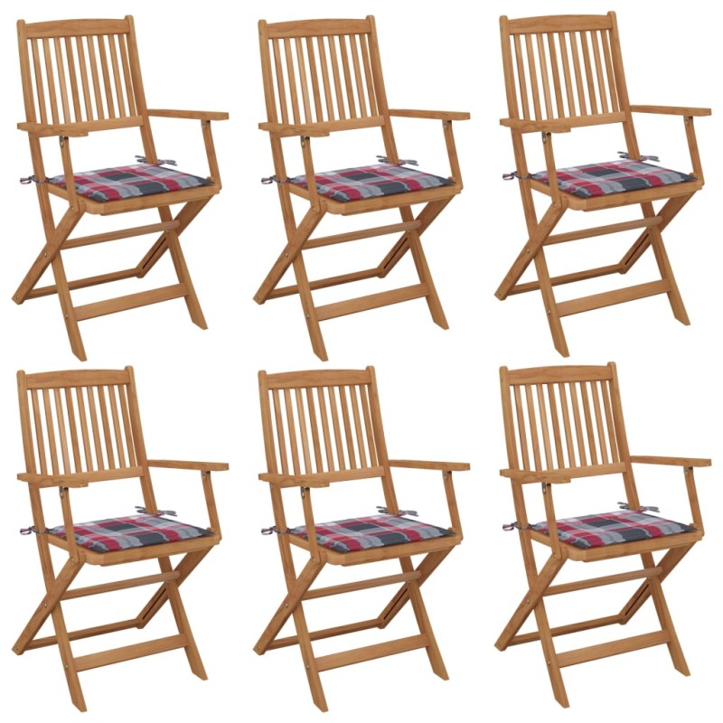 Sedie da Giardino Pieghevoli 6 pz con Cuscini Massello Acacia Sedie da Giardino Pieghevoli 6 pz con Cuscini Massello Acacia