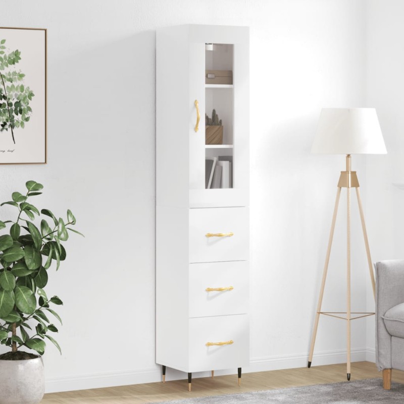 vidaXL Credenza 34,5x34x180 cm in Legno Multistrato Bianco Lucido vidaXL Credenza 34,5x34x180 cm in Legno Multistrato Bianco Lucido
