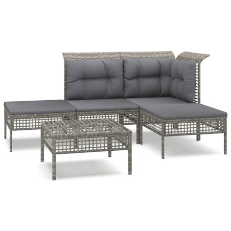 vidaXL Set Divani da Giardino 5 pz con Cuscini in Polyrattan Grigio