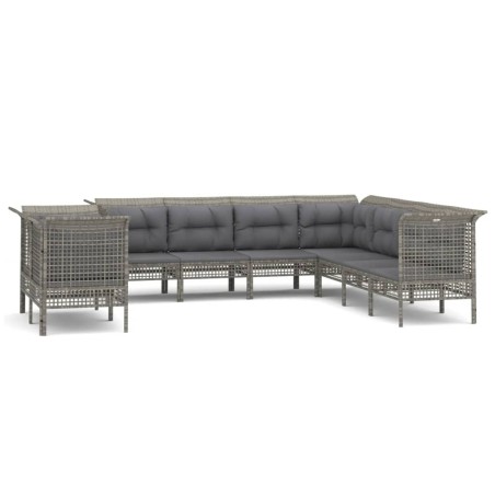 Set Divani da Giardino 9 pz con Cuscini in Polyrattan Grigio