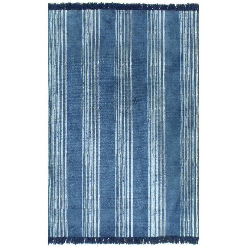 Tappeto Kilim in Cotone 120x180 cm con Motivi Blu Tappeto Kilim in Cotone 120x180 cm con Motivi Blu