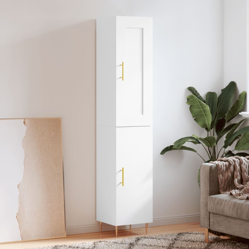 vidaXL Credenza 34,5x34x180 cm in Legno Multistrato Bianco Lucido vidaXL Credenza 34,5x34x180 cm in Legno Multistrato Bianco Lucido