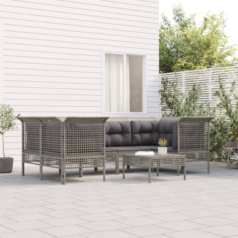 Set Divani da Giardino 7 pz con Cuscini in Polyrattan Grigio Set Divani da Giardino 7 pz con Cuscini in Polyrattan Grigio