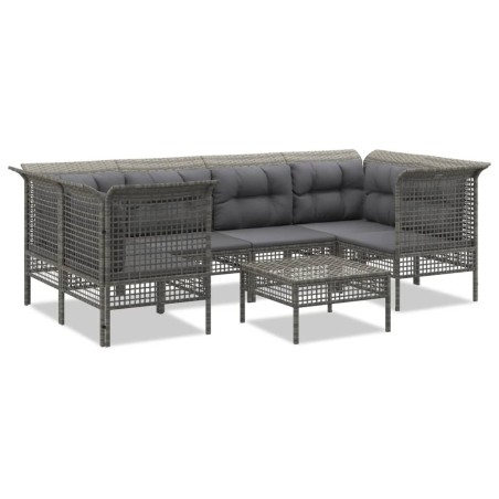 Set Divani da Giardino 7 pz con Cuscini in Polyrattan Grigio