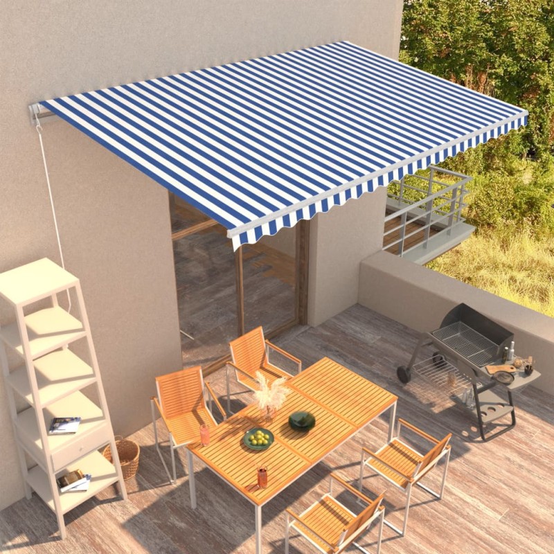 Tenda da Sole Retrattile Manuale 500x300 cm Blu e Bianca Tenda da Sole Retrattile Manuale 500x300 cm Blu e Bianca
