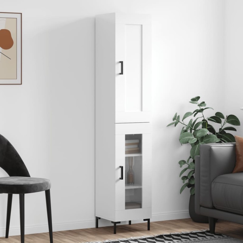 vidaXL Credenza 34,5x34x180 cm in Legno Multistrato Bianco Lucido vidaXL Credenza 34,5x34x180 cm in Legno Multistrato Bianco Lucido