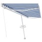 Tenda da Sole Retrattile Manuale con Palo 500x300 cm Blu Bianca Tenda da Sole Retrattile Manuale con Palo 500x300 cm Blu Bianca