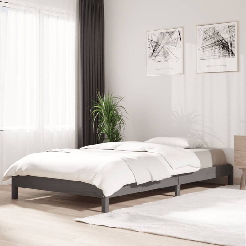 vidaXL Letto Impilabile Grigio 100x200cm in Legno Massello di Pino vidaXL Letto Impilabile Grigio 100x200cm in Legno Massello di Pino