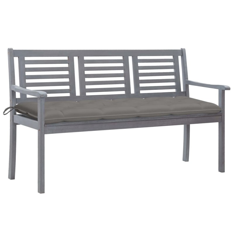 vidaXL Panca da Giardino 3 Posti con Cuscino 150cm Grigia in Eucalipto vidaXL Panca da Giardino 3 Posti con Cuscino 150cm Grigia in Eucalipto