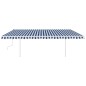 vidaXL Tenda da Sole Retrattile Manuale con Pali 5x3 m Blu e Bianca